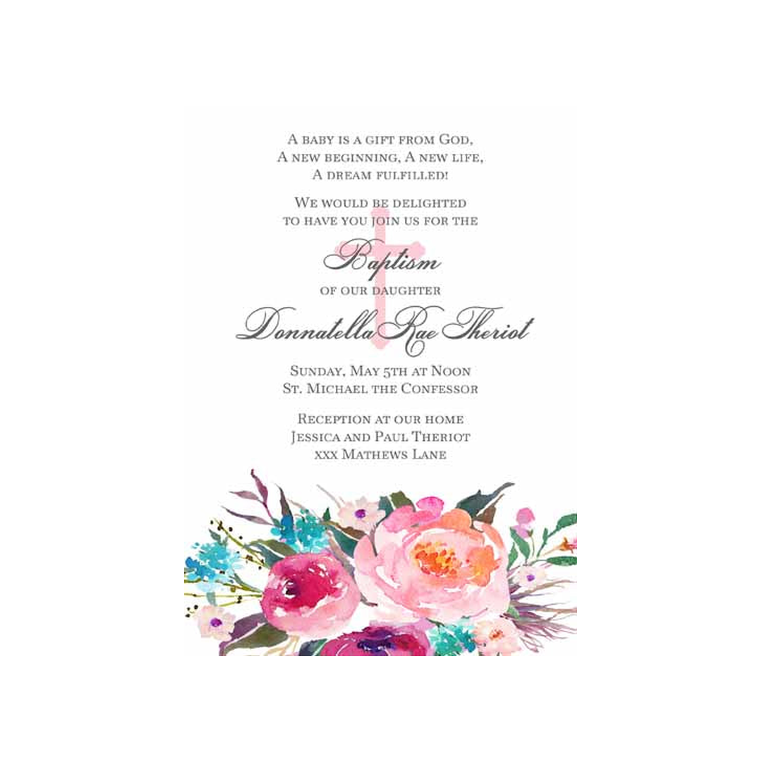 WATERMARK CROSS AND MIXED FLORAL CUSTOM INVITATION