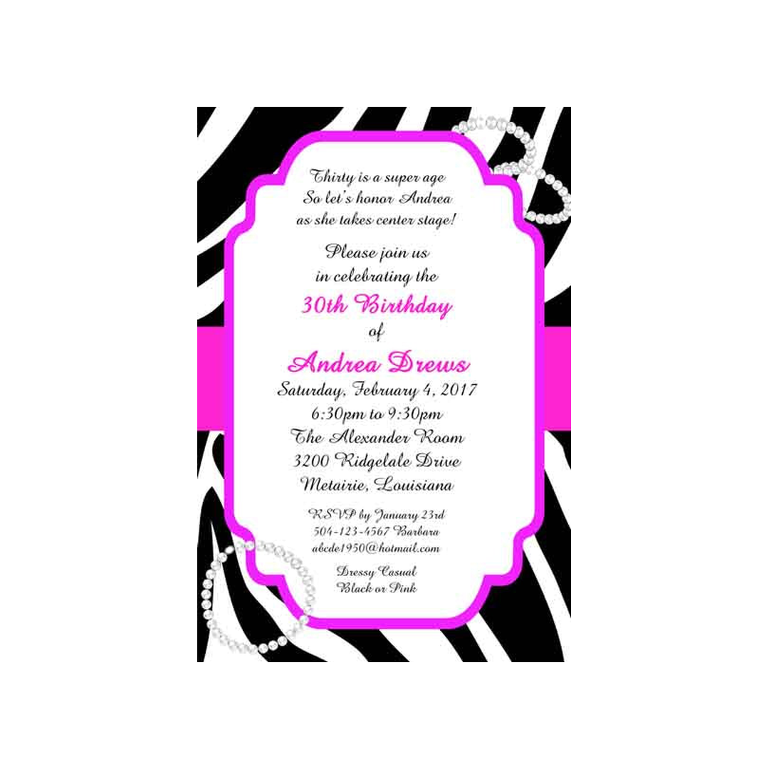 ZEBRA AND PEARLS CUSTOM INVITATION