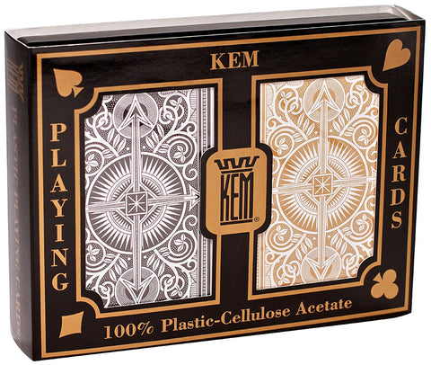 KEM WIDE ARROW BLACK/GOLD JUMBO POKER CARDS