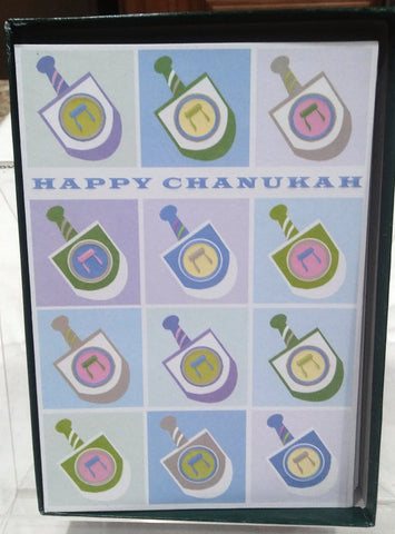 12 DREIDELS CHANUKAH BOXED GREETING CARDS