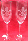 FLEUR DE LIS ETCHED PAIR CHAMPAGNE GLASSES