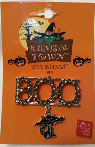 BOO RHINESTONE PIN/BROOCH WITH CAT