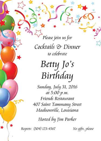 BALLOONS AND CONFETTI BIRTHDAY CUSTOM INVITATION