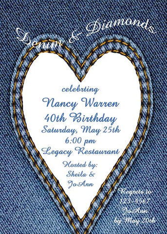 DENIM HEART POCKET CUSTOM INVITATION