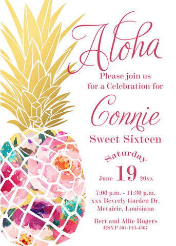 FLORAL PINEAPPLE - LUAU CUSTOM INVITATION