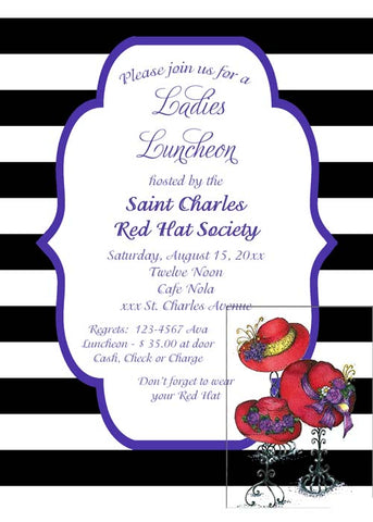 LADIES RED HATS ON STANDS CUSTOM INVITATION