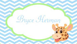 GIRAFFE HEAD CHEVRON BACKGROUND PERSONALIZED GIFT OR CALLING CARDS
