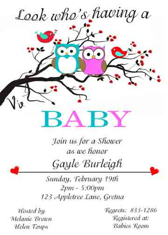 HEART OWLS CUSTOM INVITATION