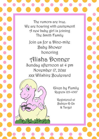 PINK BABY DINO IN EGG CUSTOM INVITATION