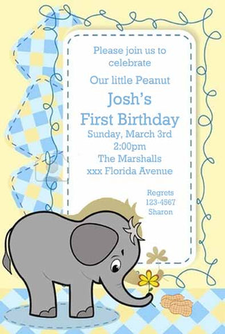 PLAID BABY ELEPHANT CUSTOM INVITATION