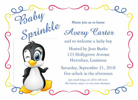 WINKING BABY PENGUIN CUSTOM INVITATION