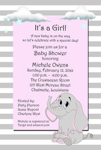 SWEET ELEPHANT WITH CLOUDS CUSTOM INVITATION