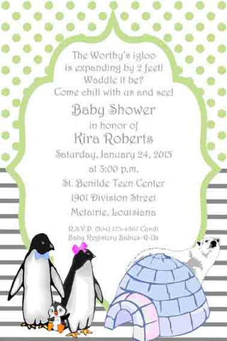 PENGUINS AND IGLOO CUSTOM INVITATION