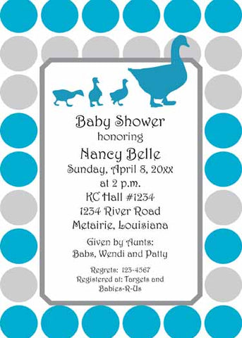 WADDLING MOTHER AND BABY DUCKS CUSTOM INVITATION