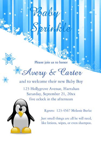 SNOWFLAKES AND PENGUINS CUSTOM INVITATION