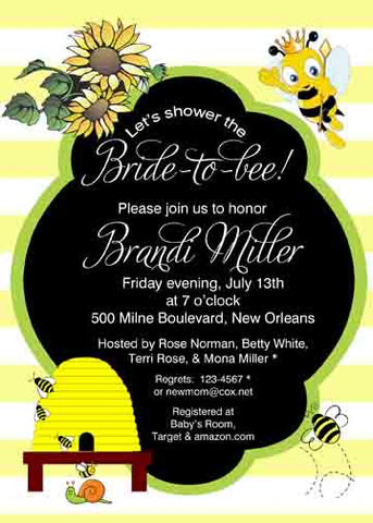 PRINCESS BEE AND SUNFLOWERS CUSTOM INVITATION