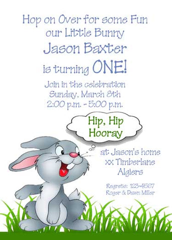 HAPPY GREY BUNNY CUSTOM INVITATION