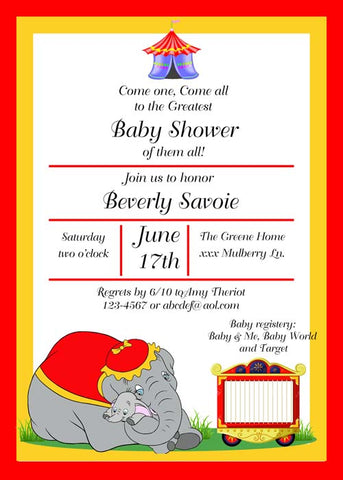 MOM AND BABY ELEPHANT CIRCUS THEME CUSTOM INVITATION