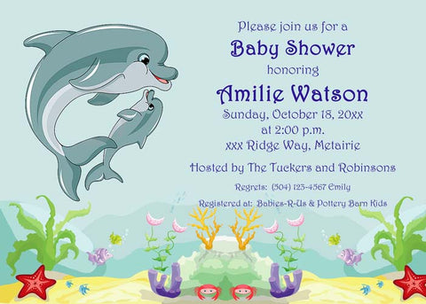DOLPHIN MOM AND BABY UNDER THE SEA CUSTOM INVITATION