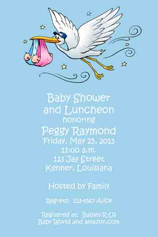 STORK WITH TWINS CUSTOM INVITATION