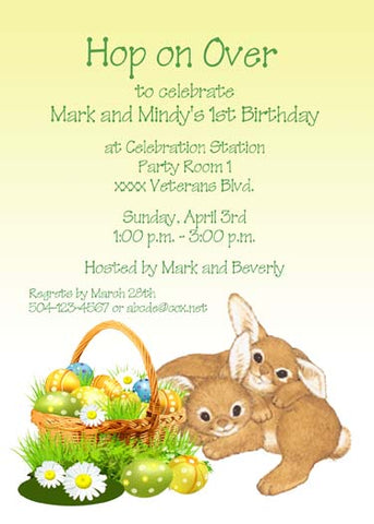 TWIN BROWN BUNNIES CUSTOM INVITATION