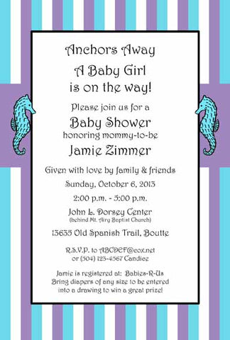 SEAHORSE STRIPES CUSTOM INVITATION