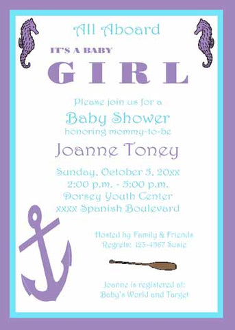 SEAHORSE AND ANCHOR CUSTOM INVITATION