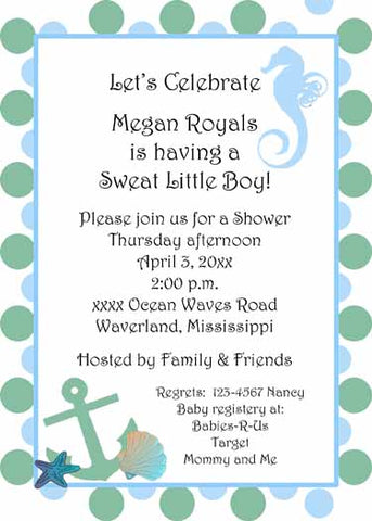 SEAHORSE AND DOTS CUSTOM INVITATION