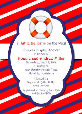 BOUY WITH RED WHITE BLUE STRIPES CUSTOM INVITATION
