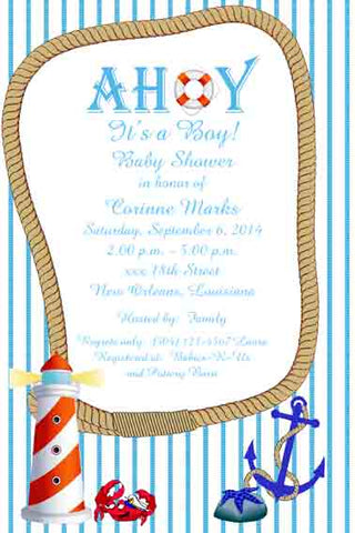 SEERSUCKER NAUTICAL CUSTOM INVITATION