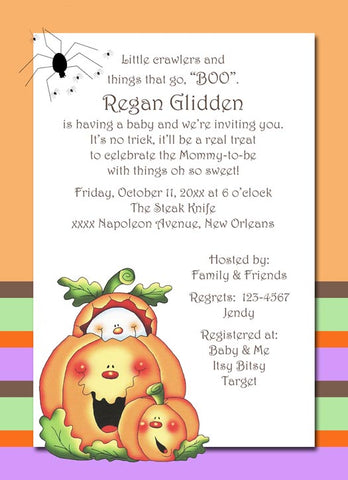 BABY GHOST AND PUMPKINS CUSTOM INVITATION