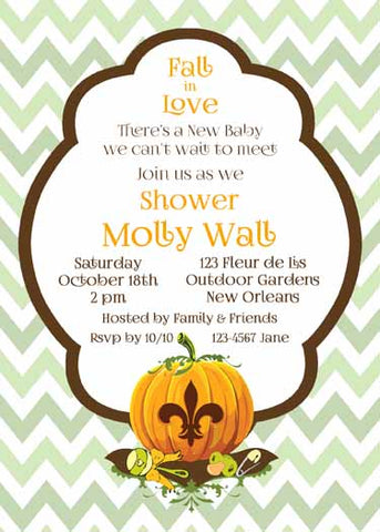 CHEVRON FLEUR DE LIS PUMPKIN CUSTOM INVITATION