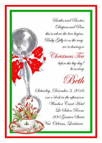 BABY RATTLE AND CHRISTMAS TEA CUSTOM INVITATION