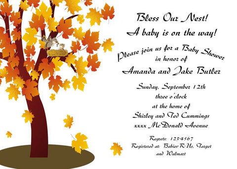 BIRD NEST IN FALL TREE CUSTOM INVITATION