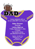 PURPLE AND GOLD FOOTBALL ONESIE CUSTOM INVITATION