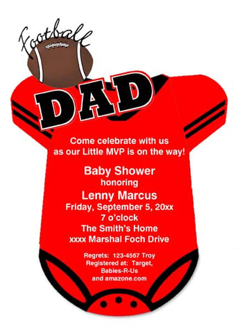 RED AND BLACK FOOTBALL ONESIE CUSTOM INVITATION