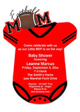 RED AND BLACK FOOTBALL ONESIE CUSTOM INVITATION
