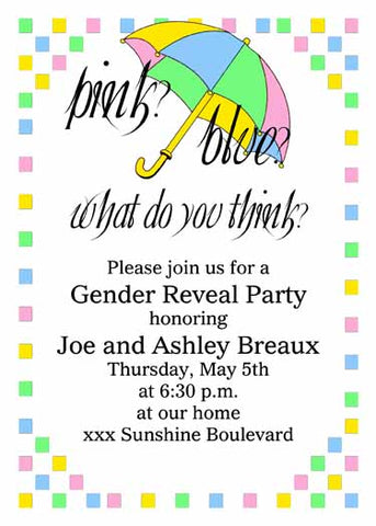 UMBRELLA AND SQUARES OF MULTI-COLORS CUSTOM INVITATION