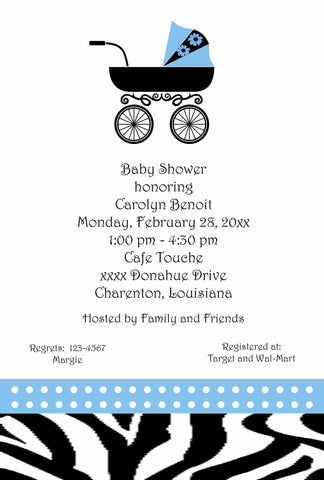 LEOPARD PATTERN AND BABY CARRIAGE CUSTOM INVITATION