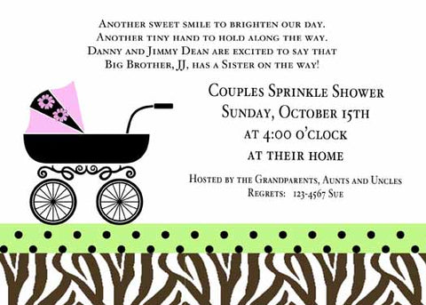 SPRINKLE SHOWER WITH LEOPARD BABY CARRIAGE CUSTOM INVITATION