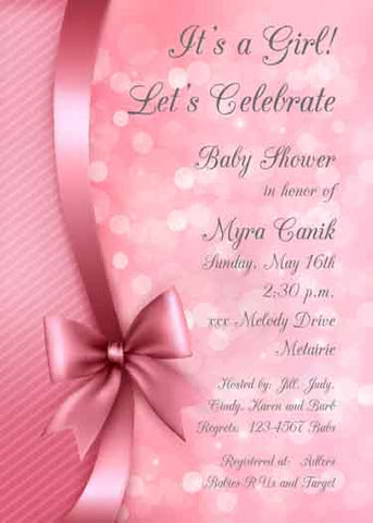 PINK SATIN BOW CUSTOM INVITATION