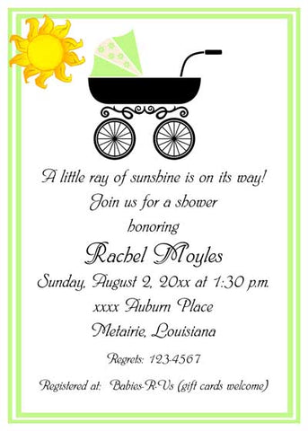 BABY CARRIAGE IN THE SUN CUSTOM INVITATION