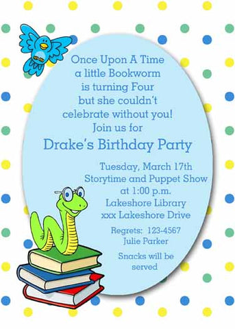 BOOK WORM CUSTOM INVITATION