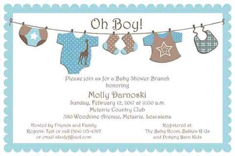 BABY BOY'S CLOTHES LINE CUSTOM INVITATION