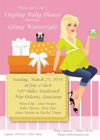 PREGNANT MOM ON BABY BED CUSTOM INVITATION
