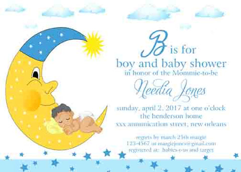 BABY SLEEPING IN MOON CUSTOM INVITATION