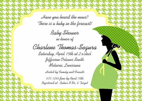 SILHOUETTE OF PREGNANT MOM AND UMBRELLA CUSTOM INVITATION