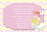 STORK WITH FLOWERS CUSTOM INVITATION