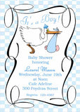 STORK, BABY AND SWIRLS CUSTOM INVITATION