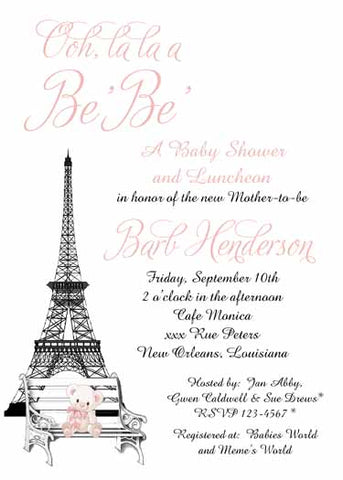 PARIS BENCH AND EIFFEL TOWER CUSTOM INVITATION